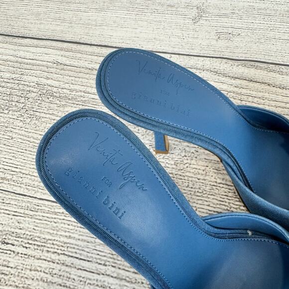 Venita Aspen For Gianni Bini Harlow Blue Ruffle Pearl Bow Heels Size 9 - Picture 6 of 10